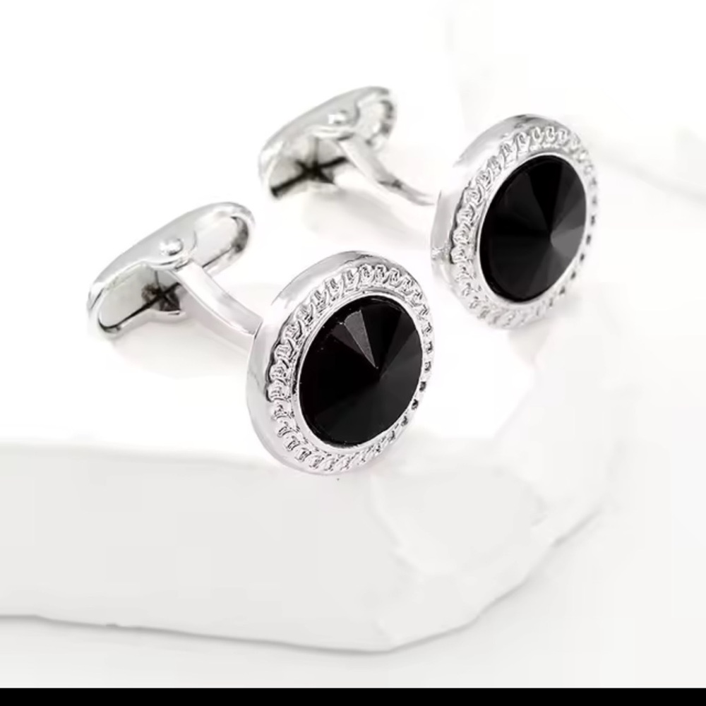 Elegant Silver and Black Cufflinks